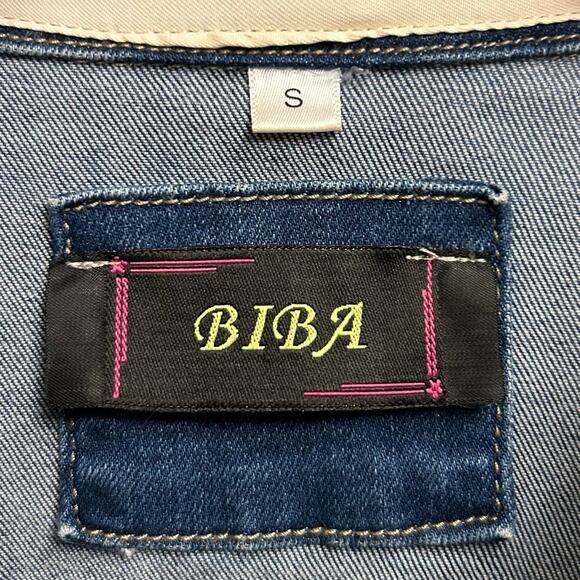 Biba Stunning Distressed Denim Jacket with Gold Crest Patches, Size S - Picture 8 of 10